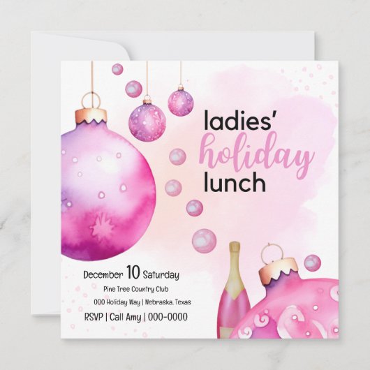 Feestelijke Roze Ornamenten Dames Kerstbrunch Kaart (Voorkant)