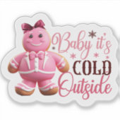 Feestelijke roze peperkoek man verspreidt juichen sticker (Voorkant)