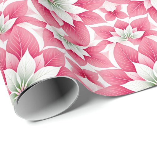 Feestelijke roze poinsettia cadeaupapier (Rol Hoek)