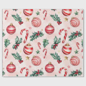 Feestelijke roze rode vintage kerst cadeaupapier (Vlak)