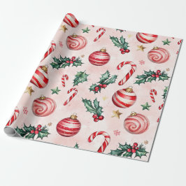 Feestelijke roze rode vintage kerst cadeaupapier