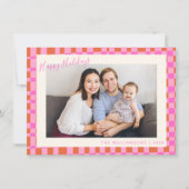 Feestelijke Roze Sinaasappel Checkerboard Border 2 Feestdagenkaart (Voorkant)