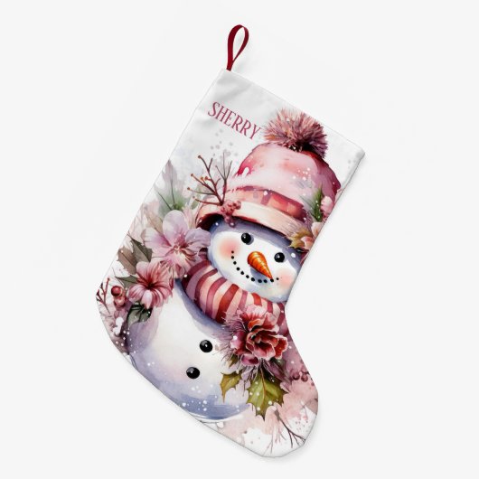 Feestelijke roze sneeuw vrouw voeg naam toe kleine kerstsok (Voorkant (Hangend))