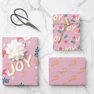 Feestelijke roze trendy kerst snoep canes sterren inpakpapier vel