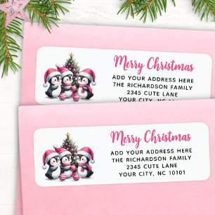 Feestelijke Roze Vrolijk Kerstfeest Drie Schattige Etiket