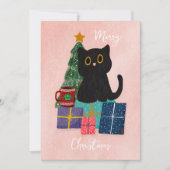 Feestelijke Roze Vrolijk Kerstfeest Schattige Zwar Feestdagenkaart (Voorkant)