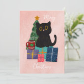 Feestelijke Roze Vrolijk Kerstfeest Schattige Zwar Feestdagenkaart (Staand voorkant)