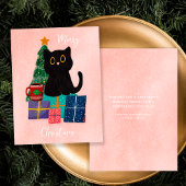 Feestelijke Roze Vrolijk Kerstfeest Schattige Zwar Feestdagenkaart