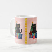 Feestelijke Roze Vrolijk Kerstfeest Schattige Zwar Koffiemok (Voorkant links)