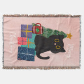 Feestelijke Roze Vrolijk Kerstfeest Schattigee Kat Deken (Voorkant)