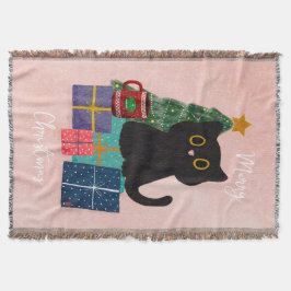 Feestelijke Roze Vrolijk Kerstfeest Schattigee Kat Deken