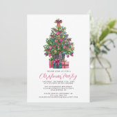 Feestelijke Roze Whimsical Kerstboom Feest Roze Kaart (Staand voorkant)