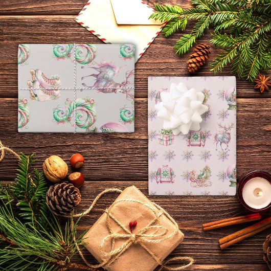 Feestelijke roze winter wonderland kerst inpakpapier vel
