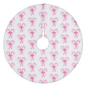 Feestelijke Roze Witte Candy Cane Kerst Fleece Kerstboom Rok (Voorkant)