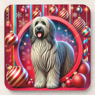 Feestelijke ruige hond met kerstversiering bier onderzetter