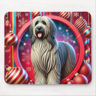 Feestelijke ruige hond met kerstversiering muismat