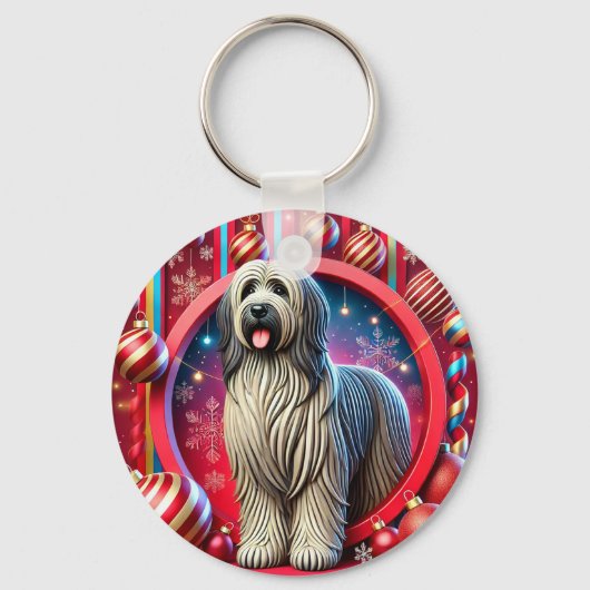 Feestelijke ruige hond met kerstversiering sleutelhanger (Voorkant)