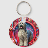 Feestelijke ruige hond met kerstversiering sleutelhanger (Achterkant)