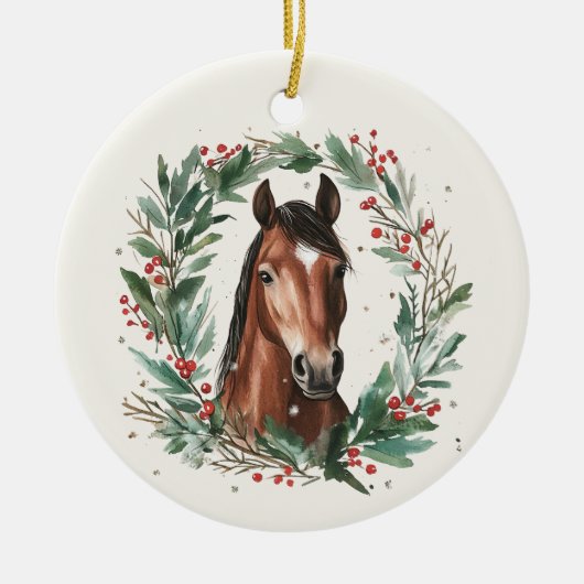 Feestelijke ruiterpaard krans vrolijk kerstfeest keramisch ornament (Voorkant)