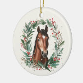 Feestelijke ruiterpaard krans vrolijk kerstfeest keramisch ornament (Links)