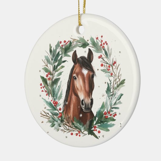 Feestelijke ruiterpaard krans vrolijk kerstfeest keramisch ornament (Links)