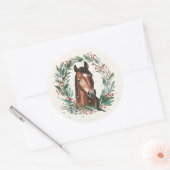 Feestelijke ruiterpaard krans vrolijk kerstfeest ronde sticker (Envelop)