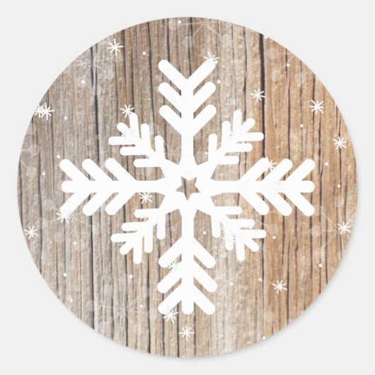 Feestelijke rustieke sneeuwvlok Vrolijke winter St Ronde Sticker (Voorkant)