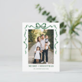 Feestelijke Sage Green Christmas Bow Ribbon 2 Foto Briefkaart (Staand voorkant)