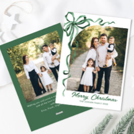 Feestelijke Sage Green Christmas Bow Ribbon 2 Foto Feestdagenkaart