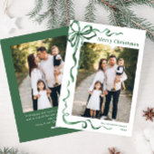 Feestelijke Sage Green Christmas Bow Ribbon 2 Foto Feestdagenkaart