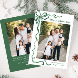 Feestelijke Sage Green Christmas Bow Ribbon 2 Foto Feestdagenkaart
