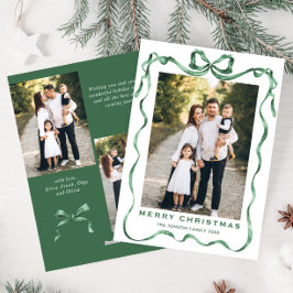 Feestelijke Sage Green Christmas Bow Ribbon 3 Foto Feestdagenkaart