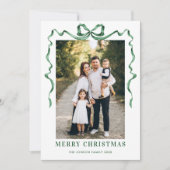 Feestelijke Sage Green Christmas Bow Ribbon 5 Foto Feestdagenkaart (Voorkant)