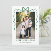 Feestelijke Sage Green Christmas Bow Ribbon 5 Foto Feestdagenkaart (Staand voorkant)