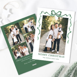 Feestelijke Sage Green Christmas Bow Ribbon 5 Foto Feestdagenkaart