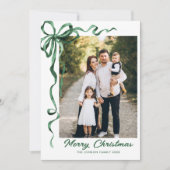 Feestelijke Sage Green Christmas Bow Ribbon 5 Foto Feestdagenkaart (Voorkant)