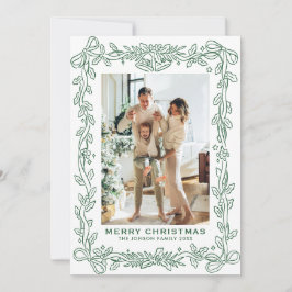 Feestelijke saliegroene kerst lint 2 foto achtergr feestdagenkaart