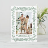 Feestelijke saliegroene kerst lint 2 foto achtergr feestdagenkaart (Staand voorkant)