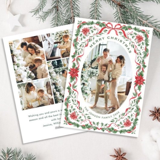 Feestelijke saliegroene kerst lint 5 foto feestdagenkaart