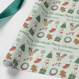 Feestelijke saliegroene vrolijke kerst vakantiepat cadeaupapier