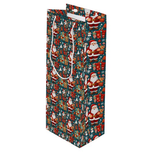 Feestelijke Santa Delight Wijn Cadeautas (Voorkant Gekanteld)
