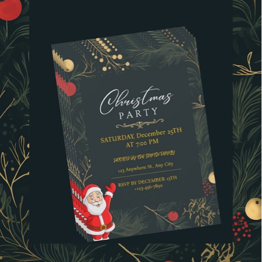 Feestelijke Santa Evergreen kerstfeest uitnodiging