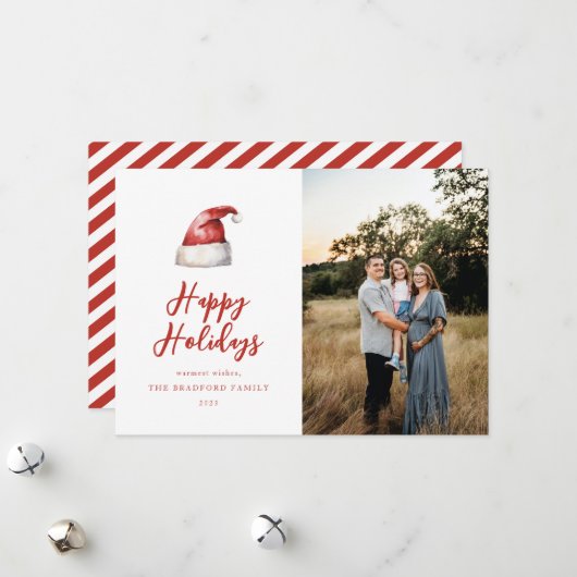 Feestelijke Santa Hat Foto Feestdagenkaart (Voorkant / Achterkant in situ)