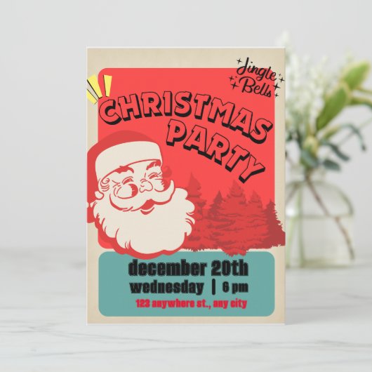 Feestelijke Santa Hat Kerstfeest Uitnodiging (Staand voorkant)