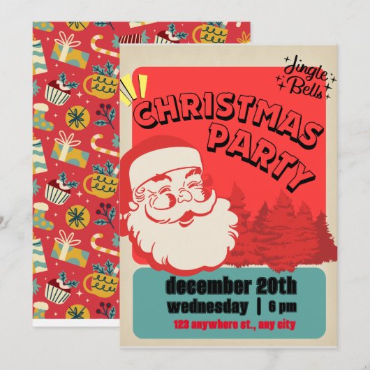 Feestelijke Santa Hat Kerstfeest Uitnodiging (Voorkant / Achterkant)