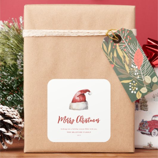 Feestelijke Santa Hat Vierkante Sticker (Feestdagen)