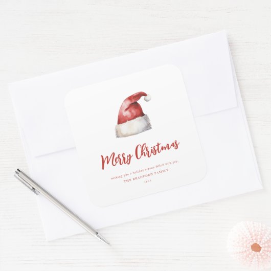 Feestelijke Santa Hat Vierkante Sticker (Envelop)