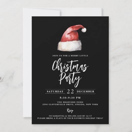 Feestelijke Santa Hat Zwart Kerstfeest Kaart (Voorkant)