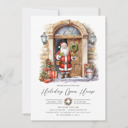 Feestelijke Santa Holiday Open House Kaart (Voorkant)