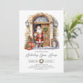 Feestelijke Santa Holiday Open House Kaart (Staand voorkant)